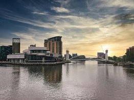 Manchester City with Sky scrappers and water body